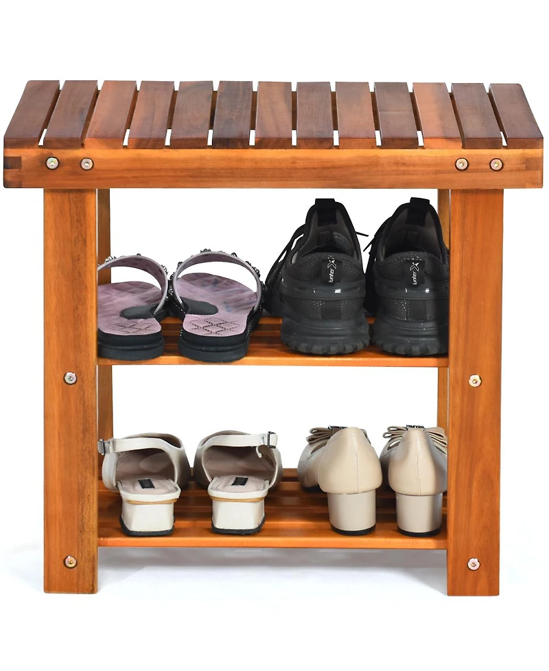 3-Tier Wood Shoe Rack 19' Shoe Bench Freestanding Boots Organizer Heavy-duty
