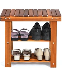 3-Tier Wood Shoe Rack 19' Shoe Bench Freestanding Boots Organizer Heavy-duty