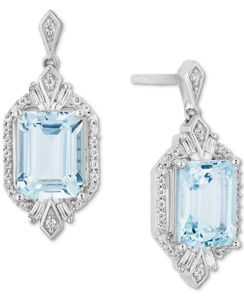Enchanted Disney Fine Jewelry Aquamarine (1 ct. t.w.) & Diamond (1/4 ct. t.w.) Elsa Drop Earrings in Sterling Silver