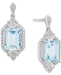 Enchanted Disney Fine Jewelry Aquamarine (1 ct. t.w.) & Diamond (1/4 ct. t.w.) Elsa Drop Earrings in Sterling Silver