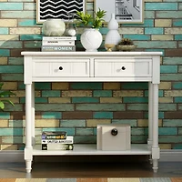 Simplie Fun Daisy Series Console Table Traditional Design With Two Drawers And Bottom Shelf (Ivory)
