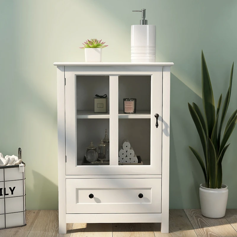 Streamdale Buffet Storage Cabinet With Single Glass Doors And Unique Bell Handle