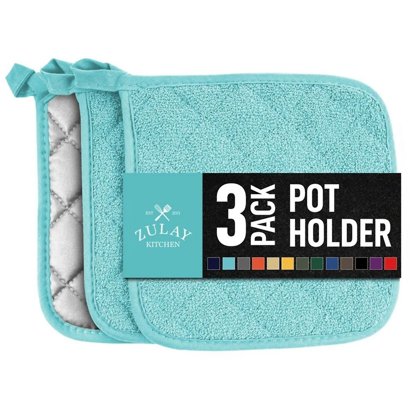 3-Pack Cotton Pot Holders for Kitchen - Heat Resistant, Machine Washable, & Comfortable Grip Oven Hot Pads