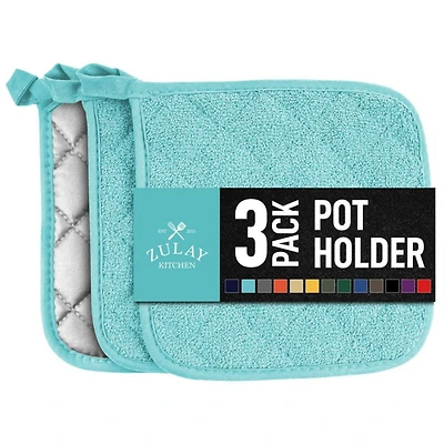 3-Pack Cotton Pot Holders for Kitchen - Heat Resistant, Machine Washable, & Comfortable Grip Oven Hot Pads