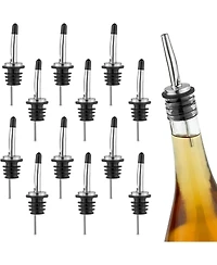 Stainless Steel Liquor Bottle Pourers with Rubber Dust Caps - 12 Pack