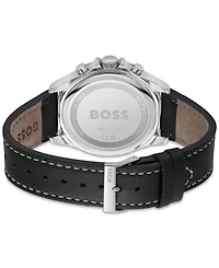 Hugo Boss Men's Chronograph Troper Black Leather Strap Watch 45mm