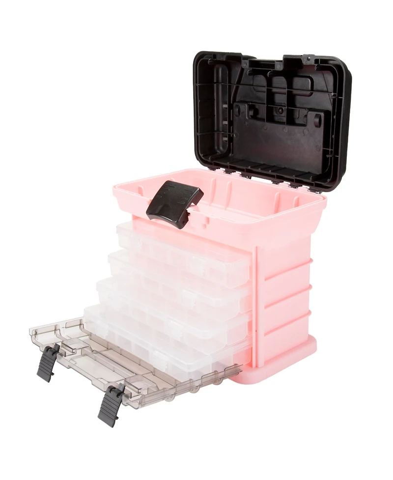 Portable Tool Box with Drawers - Durable Parts Organizer with 4 Compartments for Hardware, Tackle, Beads, Accessories, and More by Stalwart (Pink)