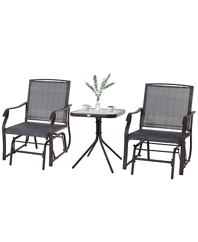 Outsunny Set of 3 Rocking Glider Chair w/ Table Mesh Patio Outdoor Furniture,
