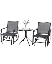 Outsunny Set of 3 Rocking Glider Chair w/ Table Mesh Patio Outdoor Furniture,