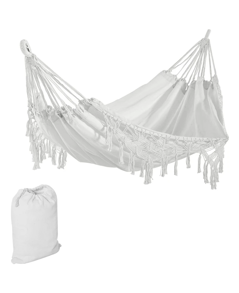 Outsunny Extra Large Boho Hammock with Macrame Tassels,
