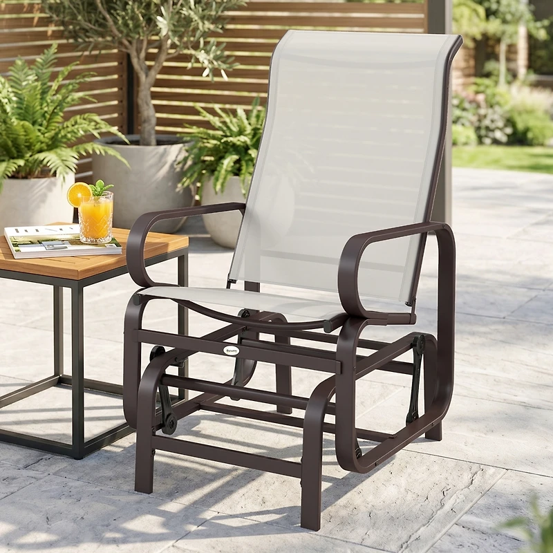 Outsunny Gliding Lounger Chair, Outdoor Swinging Chair with Smooth Rocking Arms and Lightweight Construction for Patio Backyard, Beige