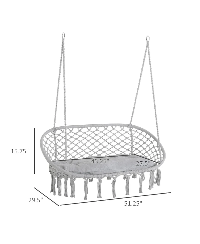 Outsunny 2-Person Hammock Chair Macrame Swing with Soft Cushion, Hanging Cotton Rope Chair for Indoor Outdoor Home Patio Backyard, Grey