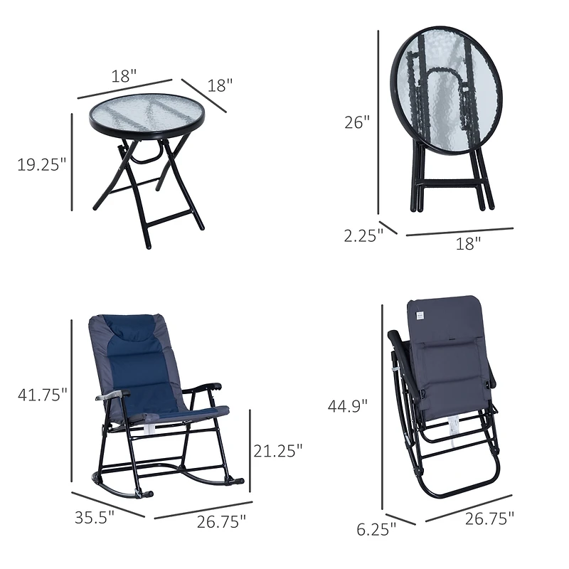Outsunny 3PC Folding Outdoor Furniture Set, Rocking Chairs, Table