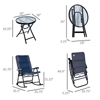 Outsunny 3PC Folding Outdoor Furniture Set, Rocking Chairs, Table