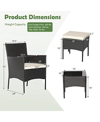 5PCS Patio Rattan Furniture Set Cushioned Sofa Ottoman Armrest Side Table Garden