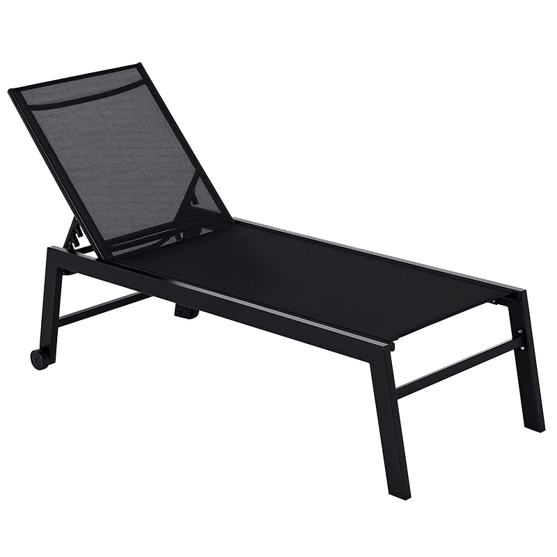 Outsunny Patio Garden Sun Chaise Lounge Chair with 5-Position Backrest, 2 Back Wheels, & Industrial Design, Black
