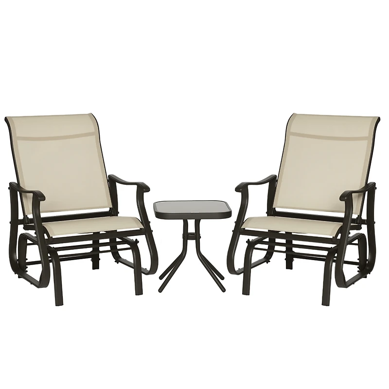 Outsunny 3pc Outdoor Gliding Chairs with Tea Table Set