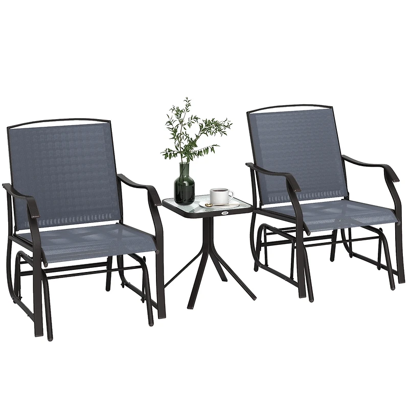 Outsunny Set of 3 Rocking Glider Chair w/ Table Mesh Patio Outdoor Furniture,