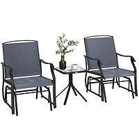 Outsunny Set of 3 Rocking Glider Chair w/ Table Mesh Patio Outdoor Furniture,