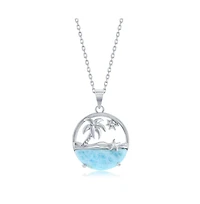 Sterling Silver Palm Tree, Sun, Starfish, Larimar Necklace