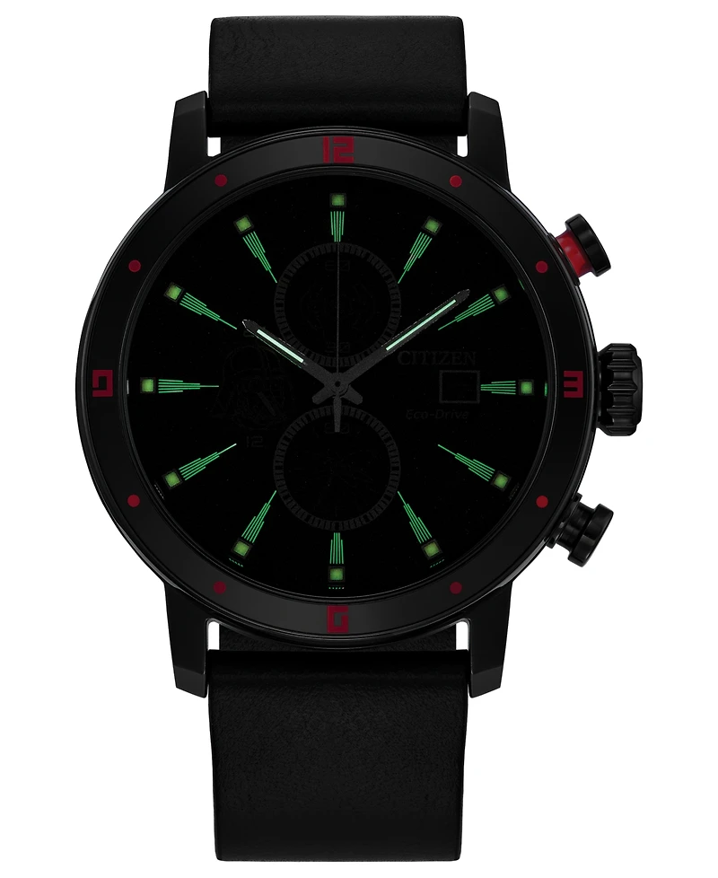 Citizen Eco-Drive Men's Chronograph Star Wars Darth Vader Black Leather Strap Watch 44mm