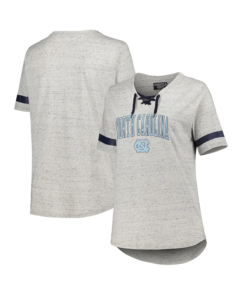 Women's Heather Gray North Carolina Tar Heels Plus Size Lace-Up T-shirt