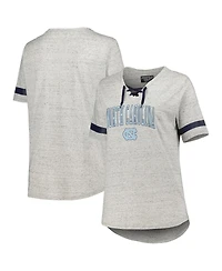Women's Heather Gray North Carolina Tar Heels Plus Size Lace-Up T-shirt