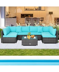 Costway 7PCS Patio Rattan Furniture Set Sectional Sofa Cushioned Garden