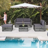 5 Pieces Patio Pe Rattan Wicker Sofa Furniture Set Cushioned Outdoor