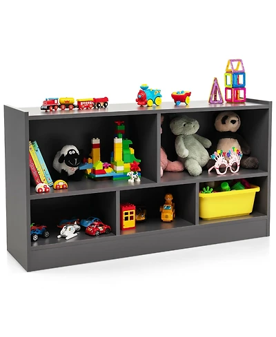 Kids 2-Shelf Bookcase 5-Cube Wood Toy Storage Cabinet Organizer
