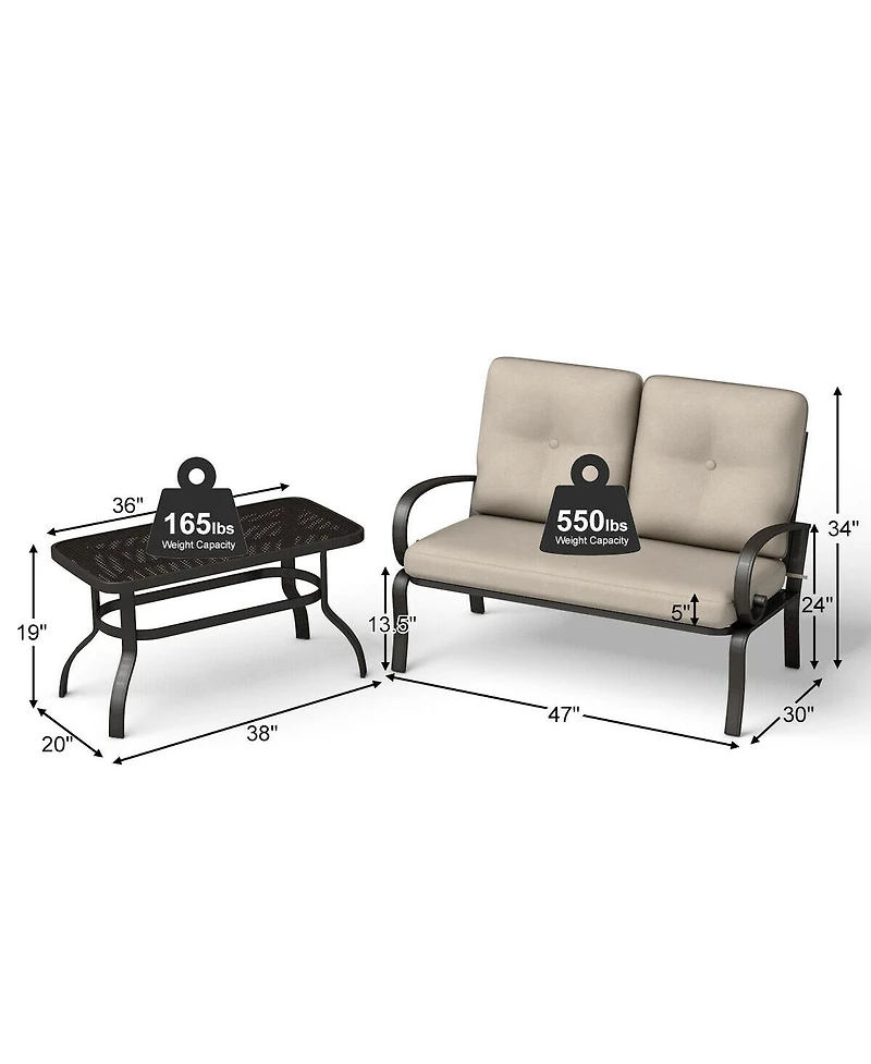 Costway 2 Pcs Patio LoveSeat Coffee Table Set Furniture Bench