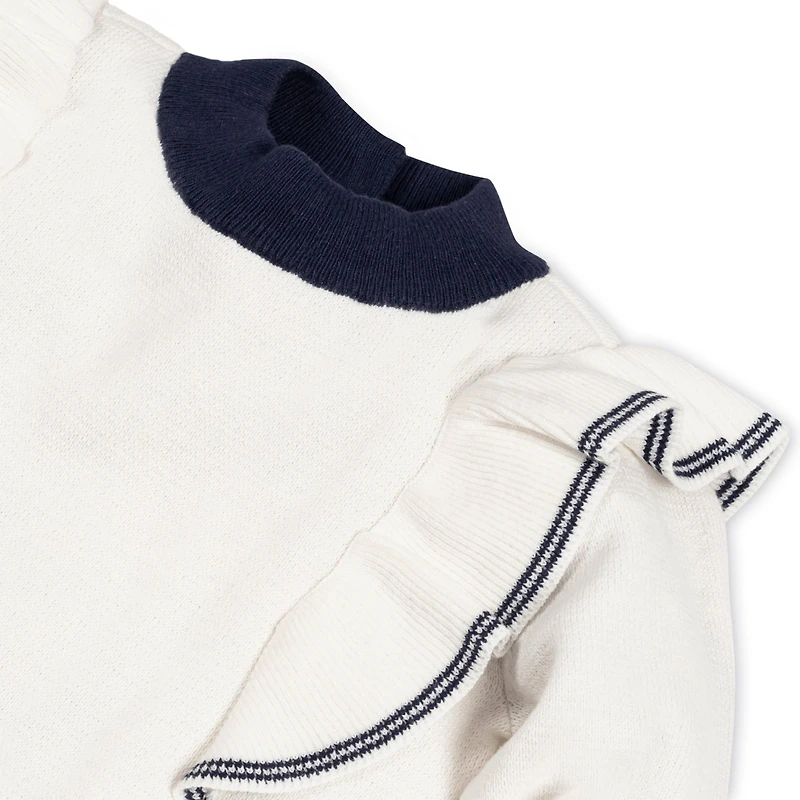 Hope & Henry Toddler Girls Long Sleeve Mock Neck Ruffle Pinafore Sweater Dress