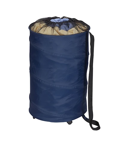 Household Essentials Rolling Pop Up Hamper, Drawstring Closure with Shoulder Strap and Removable Wheels