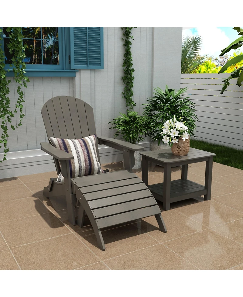 3-Piece Outdoor Adirondack Chair with Ottoman and Side Table Set