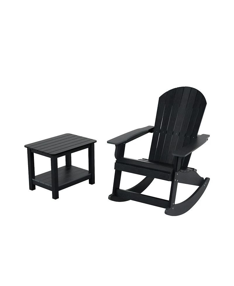 2-Piece Outdoor Patio Adirondack Rocking Chair with Side Table Set