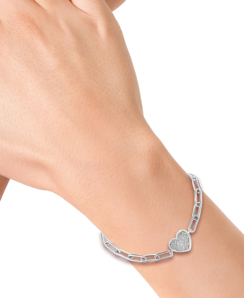 Effy Diamond Pave Heart Paperclip Link Bracelet (1/5 ct. t.w.) in Sterling Silver