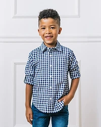Hope & Henry Boys Organic Long Sleeve Stretch Poplin Roll-Up Button Down Shirt