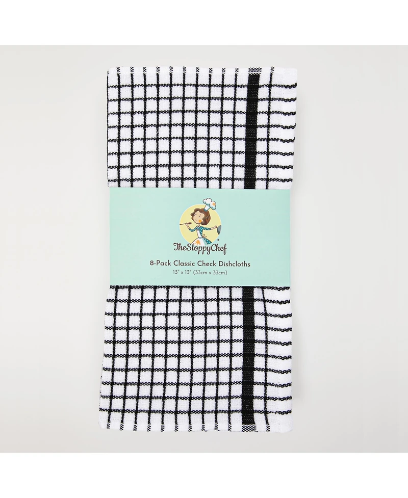Sloppy Chef Classic Checkered Dishcloths (Pack of 8), 100% Cotton. Color Options, 13x13 in.