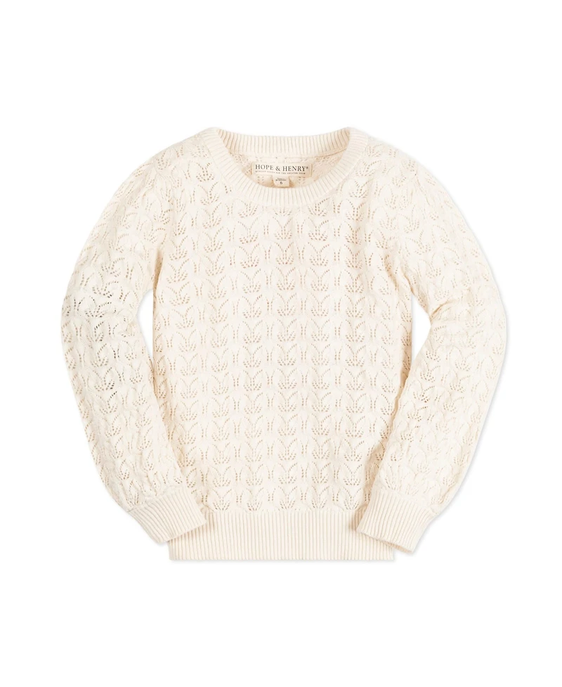 Hope & Henry Girls Long Balloon Sleeve Pointelle Pullover Sweater