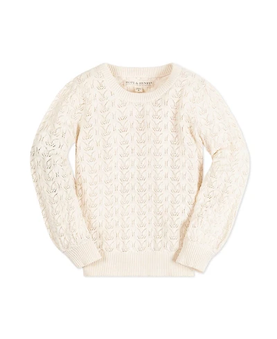 Hope & Henry Girls Long Balloon Sleeve Pointelle Pullover Sweater