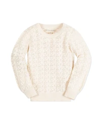 Hope & Henry Girls Long Balloon Sleeve Pointelle Pullover Sweater