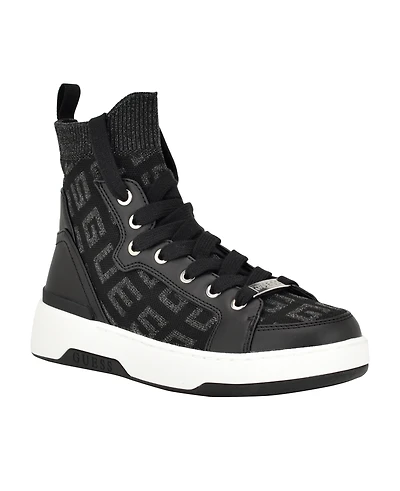Guess Women's Mannen Knit Hi-Top Lace-Up Fashion Sneakers
