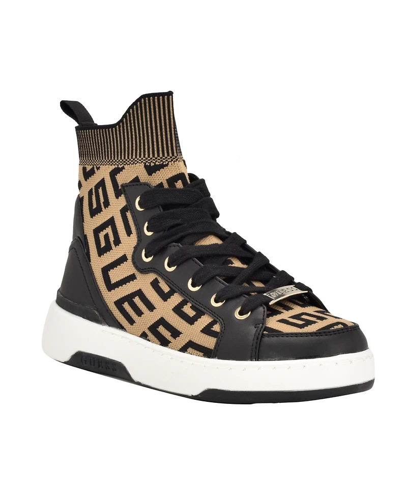 Guess Women's Mannen Knit Hi-Top Lace-Up Fashion Sneakers