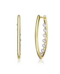 14K Gold Plated Pearl Hoop Earrings