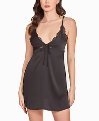 Hauty Women's 1 Piece Lace and Satin Lingerie Chemise with Double Straps