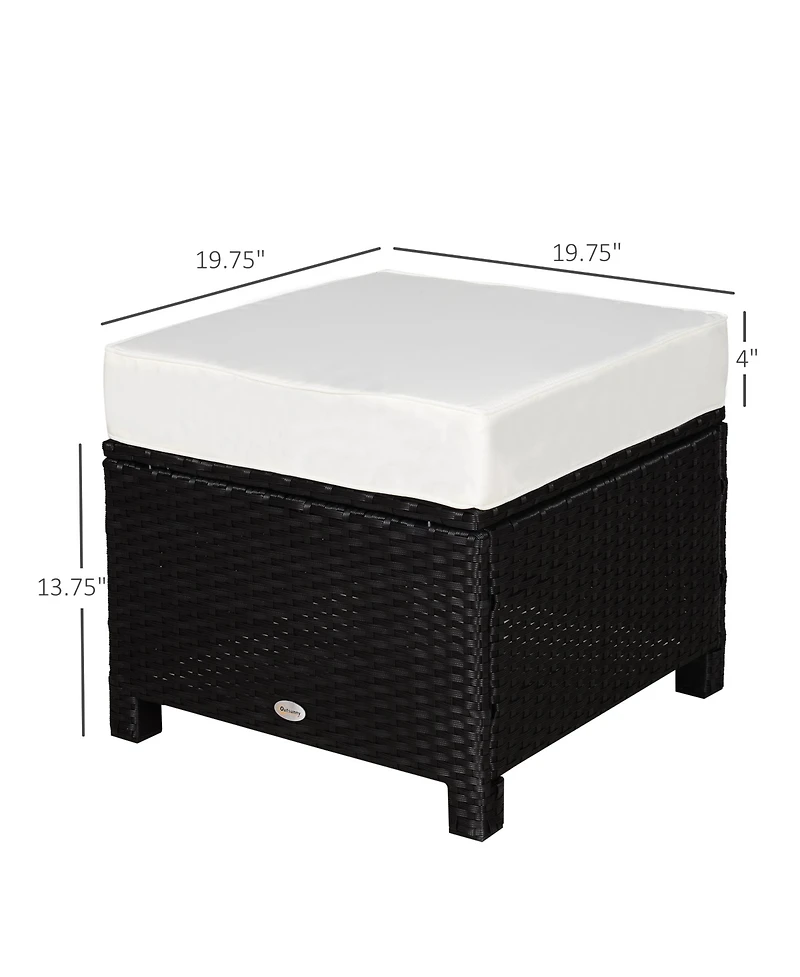 Outsunny 20" Outdoor Pe Plastic Rattan Wicker, Fade-Resistant Patio Footrest with Soft Cushion, Steel Frame
