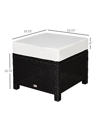 Outsunny 20" Outdoor Pe Plastic Rattan Wicker, Fade-Resistant Patio Footrest with Soft Cushion, Steel Frame