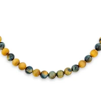 Bling Jewelry Plain Simple Mixed Grey Blackish Alternating Brown Tiger eye Round 10MM Bead Strand Necklace Silver Plated Clasp