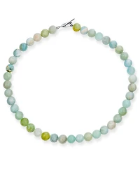 Bling Jewelry Plain Simple Light Green Aqua Multi Shades Natural Aquamarine Round 10MM Bead Strand Necklace Silver Plated Clasp