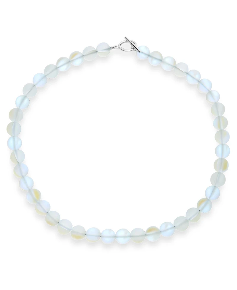 Bling Jewelry Plain Simple Changing Transcalent Created Moonstone Round 10MM Bead Strand Necklace Silver Plated Clasp